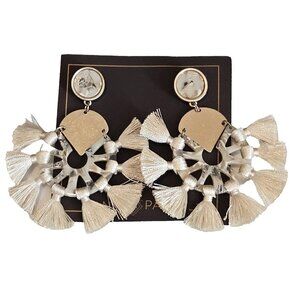 Ann Paige Gold Tone Ivory Tassel Pierced Earrings New